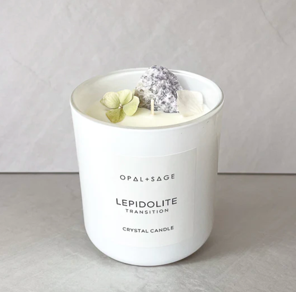 Lepidolite Crystal Candle